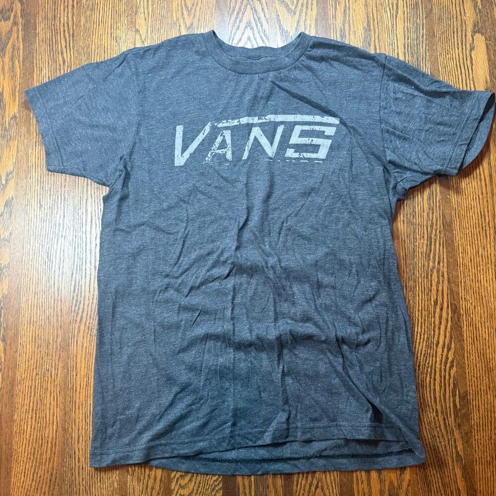Vans Classic Logo Distressed Heather Charcoal Gray T-Shirt Men’s Size M